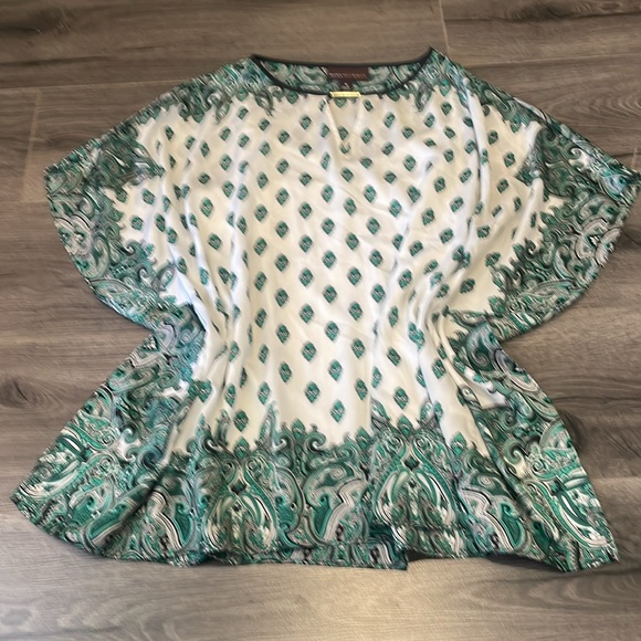 💙Dana Buchman green and tan short sleeve Sophisticated elegant casual blouse - Picture 2 of 4